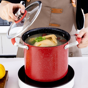 不锈钢高汤锅特厚煮粥桶电磁炉不粘锅麦饭石大容量特高锅熬炖