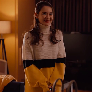 北京女子图鉴戚薇明星同款拼色拼接毛衣女宽松休闲套头高领针织女