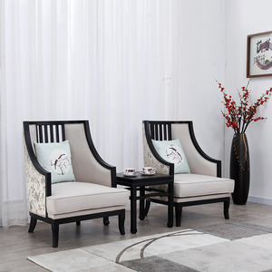 新中式实木单人沙发阳台休闲酒店贵宾会议接待太师椅三件套定制