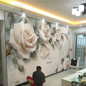 8d现代简约电视背景墙纸玉兰花朵客厅沙发壁画卧室影视墙无缝墙布