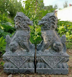 石雕麒麟一对公母青石阳台房顶庭院门口看门家居石头雕刻桌面摆件