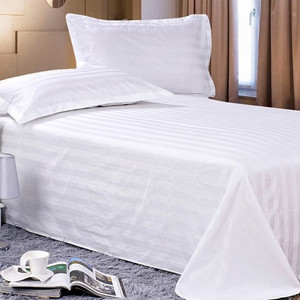 白缎条床单 单人涤纶 学生宿舍酒店双人被套白色缎条宾馆床上用品