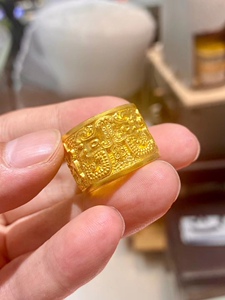 宝易通黄金足金古法工艺实心纯金戒指饕餮纹戒指活口纯金男戒扳指