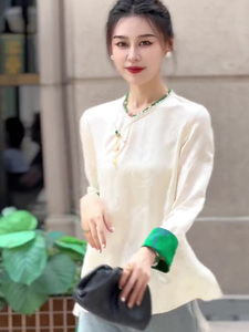 中式女装中国风醋酸缎面衬衫2024新款女设计感高级白衬衣女款上衣