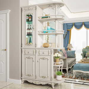 欧式轻奢客厅进门玄关隔断柜描金双面门厅酒柜间厅柜屏风装饰鞋柜