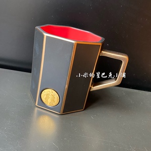 星巴克2020黑金系列圣诞杯子395ml黑金切面马克杯棱面陶瓷喝水杯