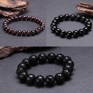 天然黑曜石手链石榴石男士女情侣佛珠手串男黑玛瑙手饰简约风首饰