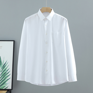 品牌剪标男装白色长袖衬衫春季简洁纯色免烫型丝光棉长袖正装衬衣