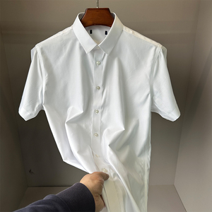 品牌撤柜剪标男装白色无痕短袖衬衫夏季薄款舒适透气桑蚕丝半袖衫