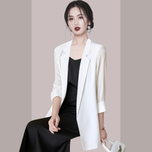 白色雪纺西装外套女韩版七分袖春夏名媛气质西服搭配连衣裙两件套