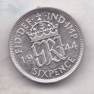 英国1944年乔治六世6便士银币-好品