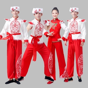 新款成人安塞腰鼓服红色陕北民族服装男女西北民歌学生阿宝演出服