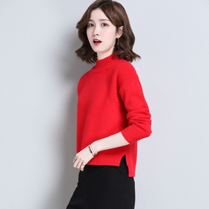 大红色毛衣女短款小个子2021年新款秋冬洋气内搭半高领针织打底衫