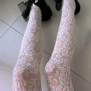 蕾丝丝袜花纹甜美仙女袜加长高个子性感黑丝镂空玫瑰花提花连裤袜