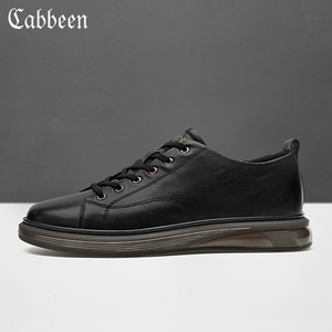 卡宾男士黑色皮鞋男真皮头层牛皮英伦休闲鞋男鞋春季2022年新款潮