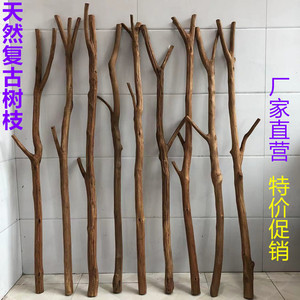去皮天然枯木色实木枯树杆复古禅意干树枝店铺挂衣杆隔断木棍装饰