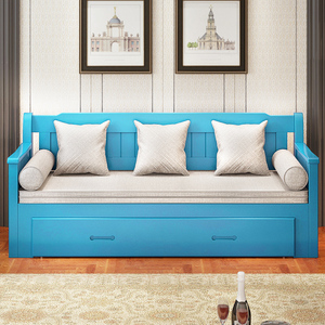 北欧地中海全实木沙发床可折叠多功能美式田园风格家具两用小户型