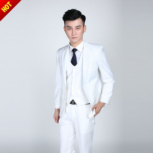 男式西服套装婚纱摄影婚庆礼仪新郎结婚礼服韩版修身纯白色小西装