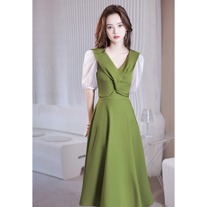 绿色晚礼服女宴会气质轻奢小众高端高级感法式主持毕业典礼连衣裙