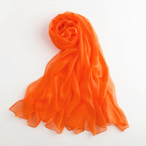 橘红色橘色桔色橙色长条真丝丝巾女春季桑蚕丝薄跳舞围巾雪纺纱巾
