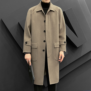 羊绒大衣男长款过膝呢子风衣韩版潮流帅气上衣秋冬男装毛呢外套
