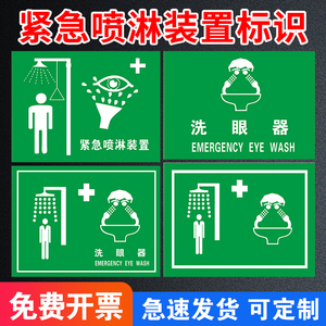位置紧急装置标志标识警示牌洗眼器支持喷淋指示安全提示牌装置提示牌