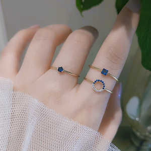 纯银开口戒指女时尚个性2024新款爆款韩国蓝色复古极细开口食指环