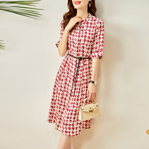 服饰苏昔女装旗舰店官方乔帛思慕缇专柜正品红镯子短袖高腰连衣裙