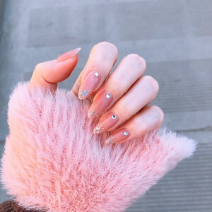 穿戴甲片手工定制裸粉色微钻闪粉铂金单色美甲欧美芭蕾假指甲片10