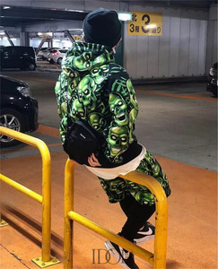 supreme skull pile hooded 18ss夜光绿骷髅帽衫卫衣男女