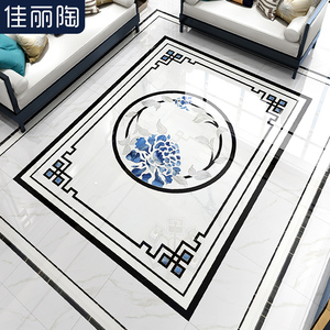 现代简约客厅地板砖拼花2.4x3.2新中式瓷砖仿水刀大气艺术拼图案