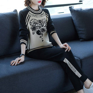 港味时尚休闲运动针织套装女神洋气2019春装新款两件套