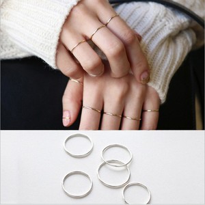 韩国韩版明星同款S925纯银简单款光面简约线条细戒指指环女 戒指