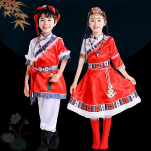 儿童藏族服装男女童藏袍水袖蒙古舞台演出服幼儿园少数民族表演服