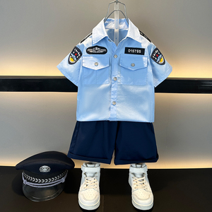 儿童警察服童装男童警官服保安制服男孩夏装警服套装表演演出服装