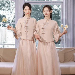 伴娘服中式女2024新款夏季婚礼服中国风旗袍大码显瘦姐妹团伴娘裙