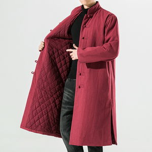 冬季棉服中国风中长款棉衣男士大衣亚麻棉袄大码中式外套加厚唐装