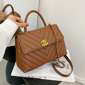 小香风v型菱格手提包高级感皮质软面链条斜挎包韩版纯色时尚女包