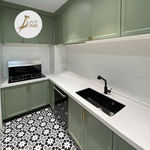 六个木匠橱柜定制现代简约开放式厨房厨柜莫兰迪绿色整体厨房装修