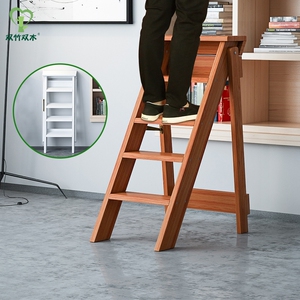 实木多功能可折叠五步梯子室内家用人字梯木质简易踏步台阶省空间