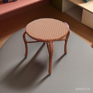 藤编塑料凳子铁艺矮凳加厚放家用餐桌凳餐椅板凳藤椅编织小圆凳子