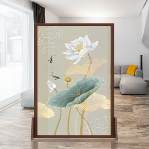 荷花山水画屏风