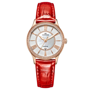 卡斯诺(cenxino)手表 时尚石英女表唯美绽放系列l6079 红色