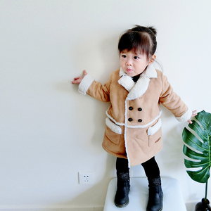 yoyobaby四粒扣反毛皮保暖毛毛棉服外套大衣小童婴幼儿宝宝童装女
