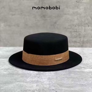 momobobi新款帽子秋冬平顶礼帽羊毛呢毡帽英伦复古法式时尚保暖帽