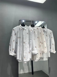 东ROOM2024年夏上新韩版ins潮时尚条纹卡通减龄白搭休闲宽松衬衫