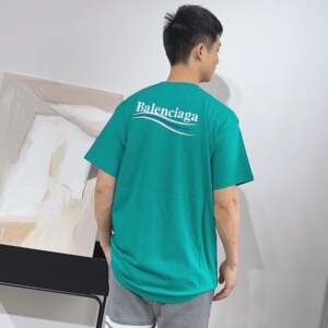 balenciaga巴黎世家湖水绿色可乐波浪字母logo印花男女短袖t恤