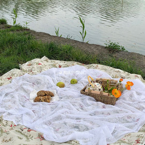 熊吼 仙仙白蕾丝布 野餐郊游花朵装饰露营桌布沙滩摄影写真背景