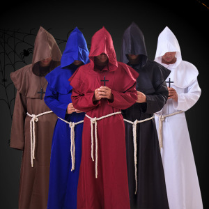 万圣节服中世纪僧侣服修道士连帽长袍巫师服牧师服基督徒cpy