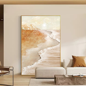 海景客厅装饰画现代简约沙发后面背景墙落地画抽象肌理玄关挂画